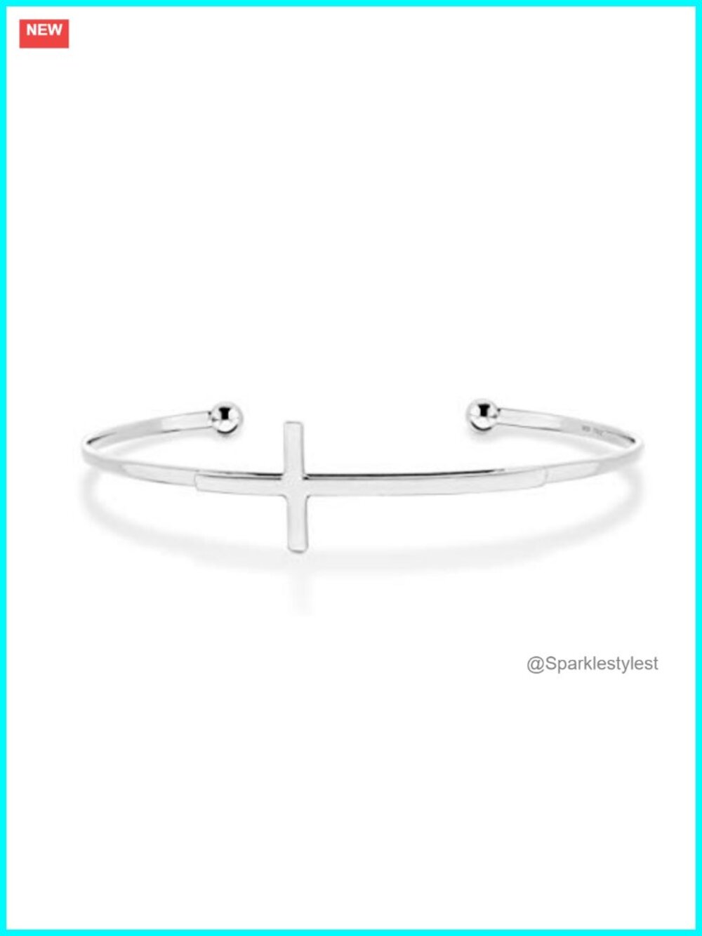925 Sterling Silver Adjustable Sideways Cross Cuff Bangle Bracelet